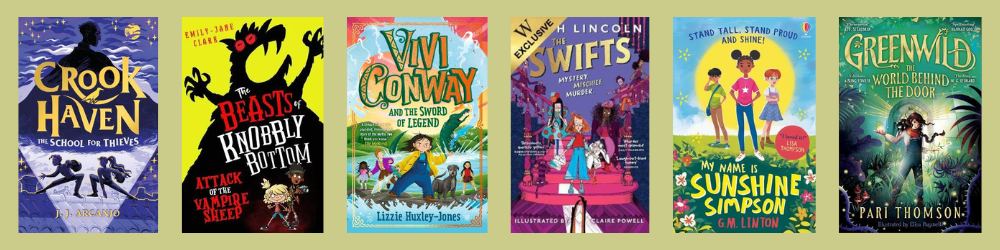 Covers of the six shortlisted titles for the Waterstones Children's Book Prize 2024 - Younger Fiction Category