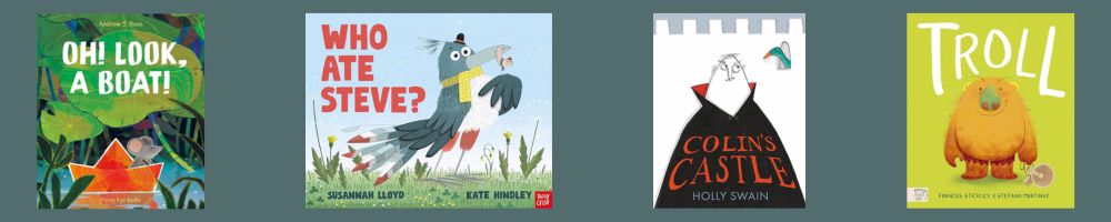 Cover shots of the four titles shortlisted for the Fiction 4-7 category of the English 4-11 Picture Book Awards 2025.