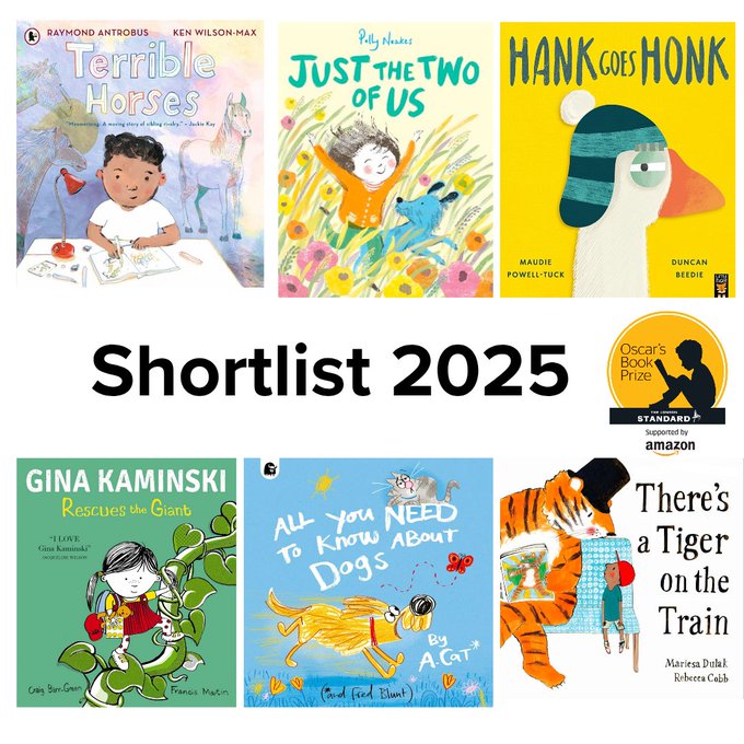 Cover images of the six titles shortlisted for the 2025 Oscar's Book Prize.