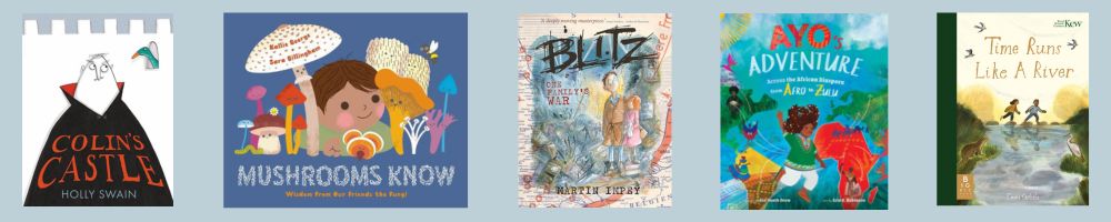 Cover shots of the five winning titles for the English 4-11 Picture Books Award 2025
