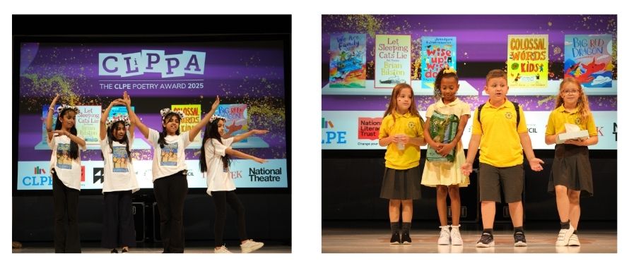 Children from Lord Primary School and Wells Primary School performing at the CLiPPA 2025 award ceremony