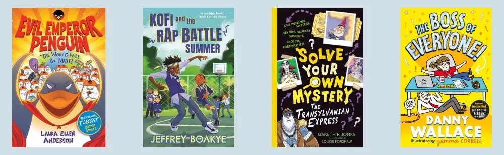 Cover images of the four titles shortlisted for the 9-12 fiction category of the LOLLIES 2025