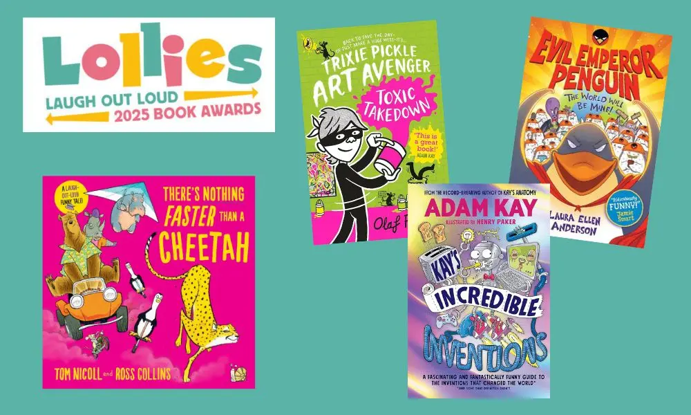 Cover shots of the four category winners for the Laugh Out Loud Book Awards 2025