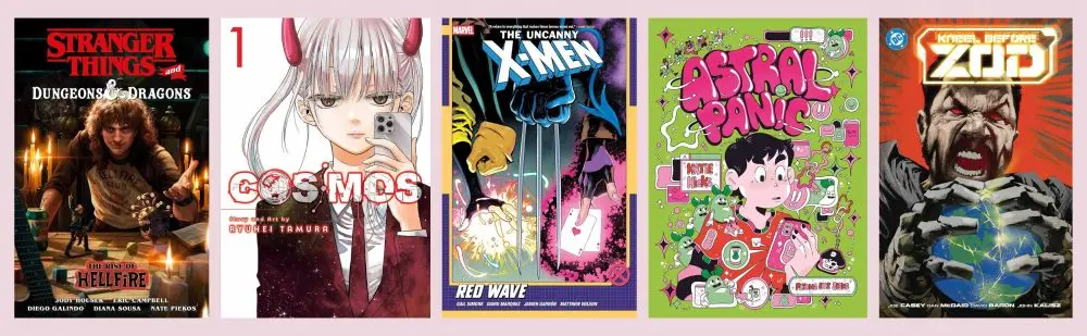 Cover shots of the five shortlisted graphic novel and manga titles for the 14+ category of the Excelsior Award 2026