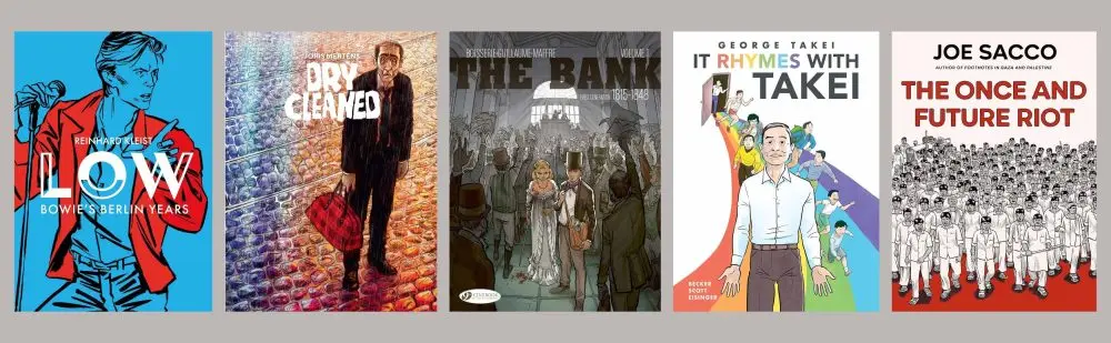 Cover shots of the five shortlisted graphic novel and manga titles for the adult category of the Excelsior Award 2026
