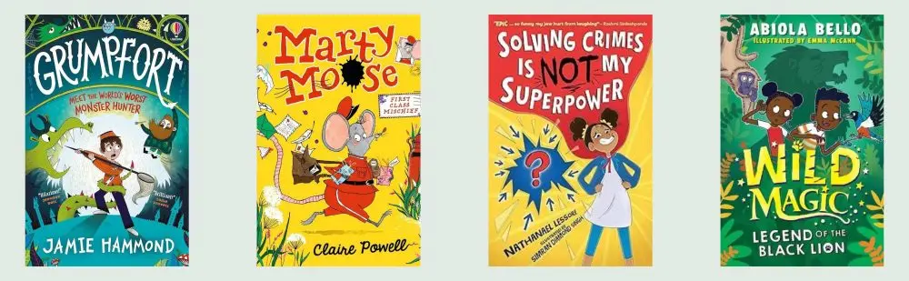 Cover shots of the four titles shortlisted for the Fiction 7+ category of the Spark! School Book Awards 2025-26