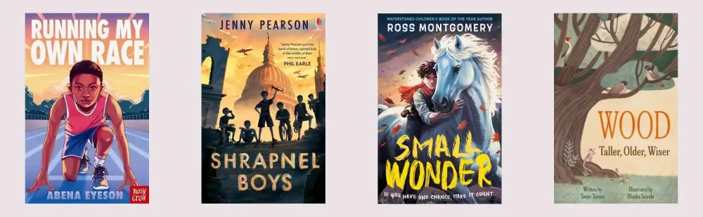 Cover shots of the four titles shortlisted for the Fiction 9+ category of the Spark! School Book Awards 2025-26