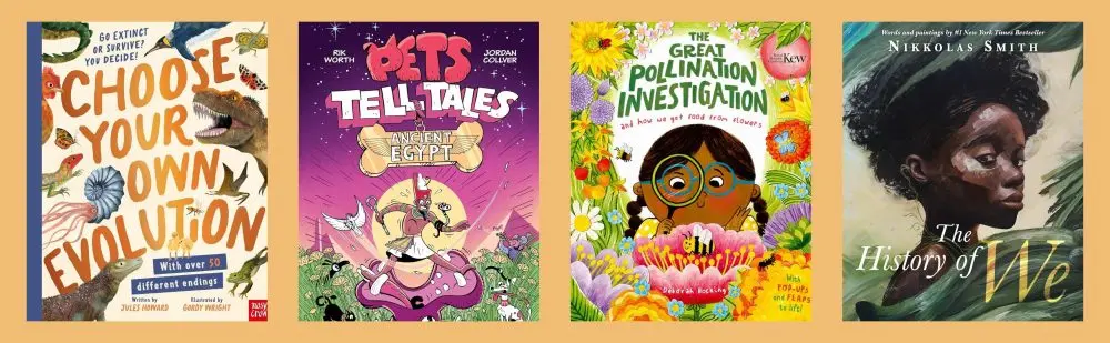 Cover shots of the four titles shortlisted for the non-fiction category of the Spark! School Book Awards 2025-26