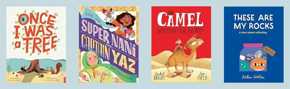 Cover shots of the four titles shortlisted for the Picture Fiction Early Years category of the Spark! School Book Awards 2025-26