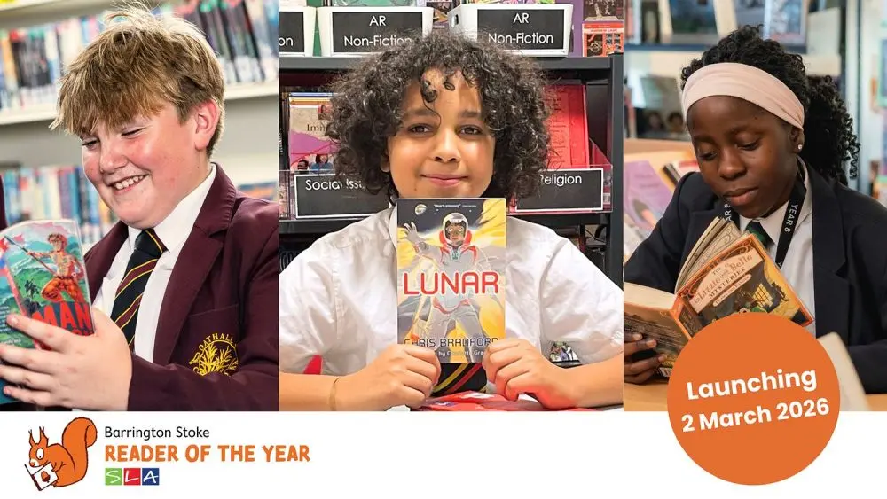 Three photographs each showing a young person reading.