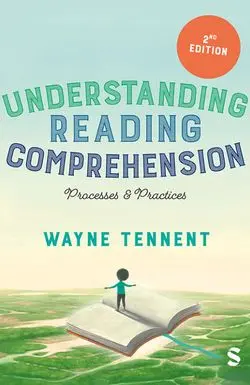 Cover shot of Understanding Reading Comprehension showing an image of an open book with a small child riding it like a magic carpet high above a rural landscape.