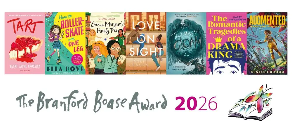 Cover shots of the seven titles shortlisted for the Branford Boase Award 2026