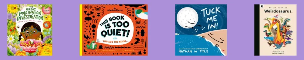 Cover shots of the four titles shortlisted titles for the Non-Fiction 4-7 category of the English 4-11 Picture Book Award 2026