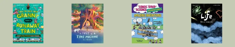 Cover shots of the four titles shortlisted titles for the Non-Fiction 7-11 category of the English 4-11 Picture Book Award 2026