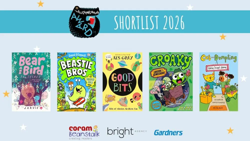 Cover shots of the five titles shortlisted for the Alligator's Mouth Award 2026.