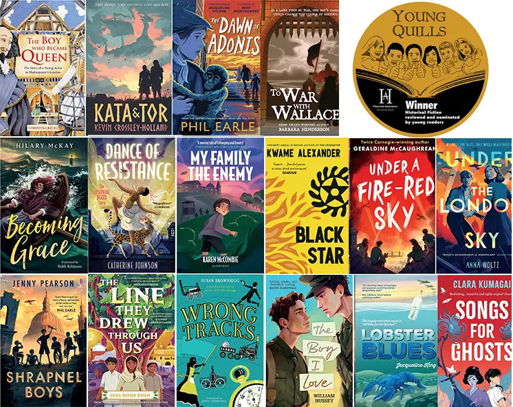 Cover shots of the 16 shortlisted titles for the Young Quills Award 2026