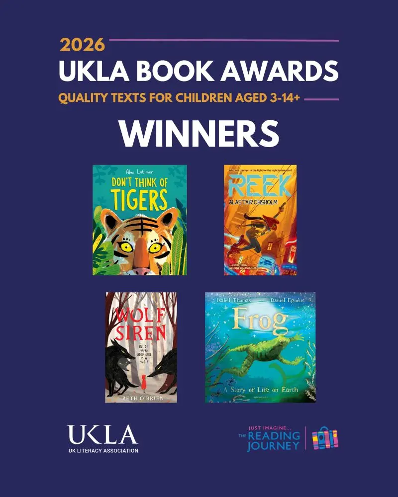 Cover shots of the four category winners of the 2026 UKLA Book Awards.