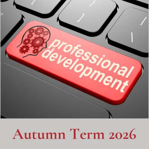 Image of a keyboard showing a red 'Professional development' key with a banner with the words Autumn Term 2026