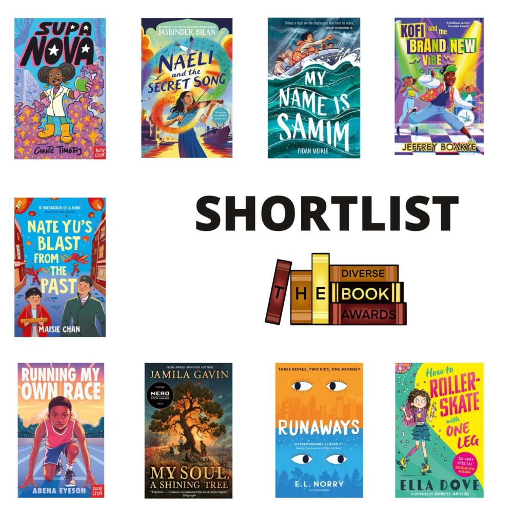 Cover shots of the nine titles shortlisted for The Diverse Book Awards 2026: Children's Fiction category
